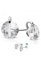 SALE - Plieniniai auskarai su cirkonio kristalu